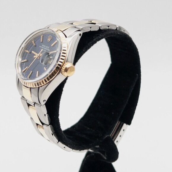 Estate BLACK DIAL Ladies 14k Yellow Gold SS Rolex DATE Watch SERVICED - Picture 2 of 6